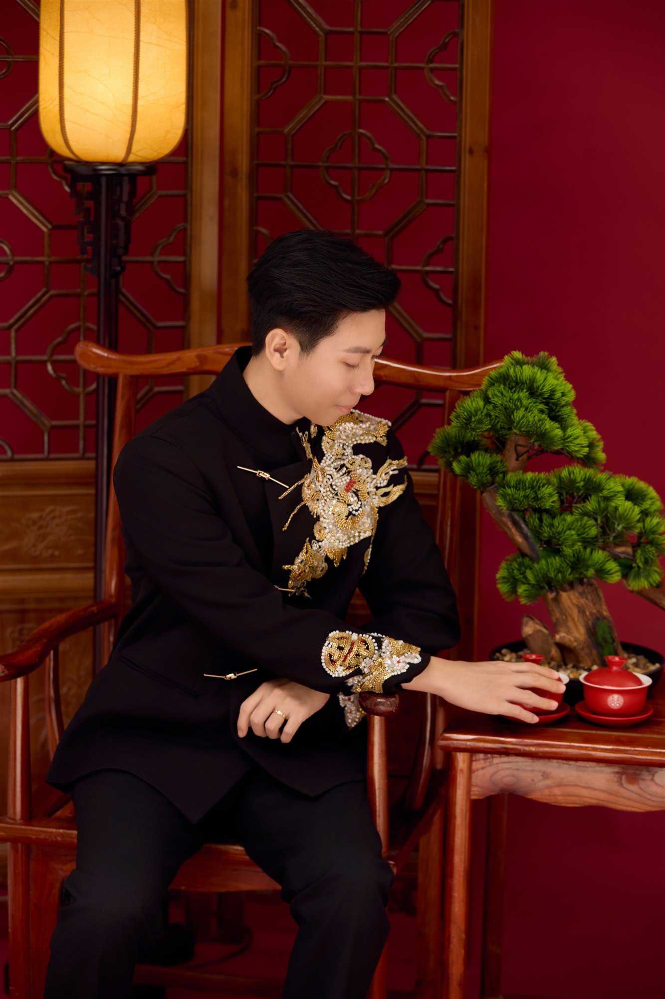 Portrait of Zaw in traditional wedding attire